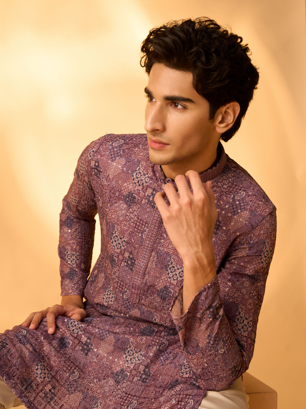 Manyavar Men Lilac Bliss Kurta Pajama