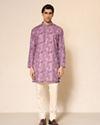 Manyavar Men Lilac Blended Cotton Kurta Pant with Print