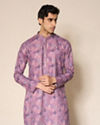 Manyavar Men Lilac Blended Cotton Kurta Pant with Print