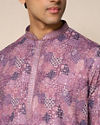 Manyavar Men Lilac Blended Cotton Kurta Pant with Print