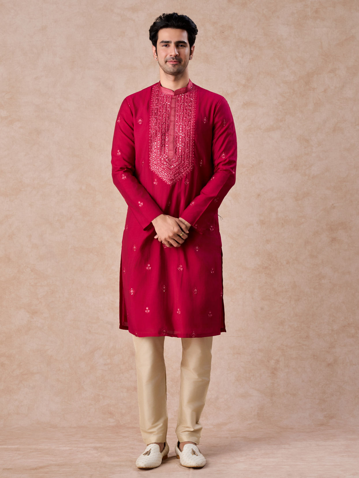 Manyavar Men Radiant Rani Pink Kurta Pajama