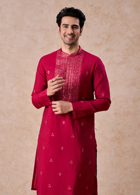 Manyavar Men Radiant Rani Pink Kurta Pajama