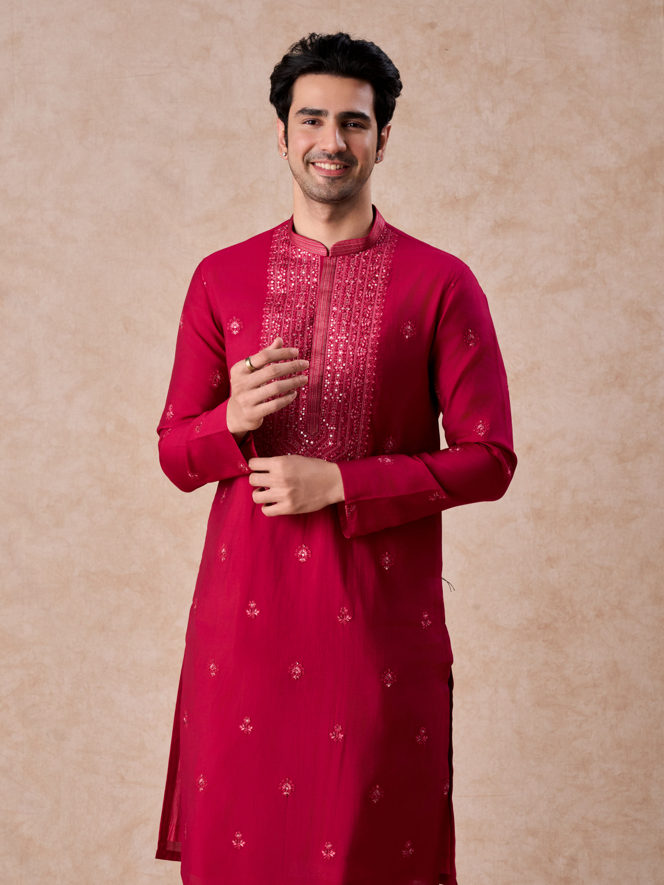 Manyavar Men Radiant Rani Pink Kurta Pajama