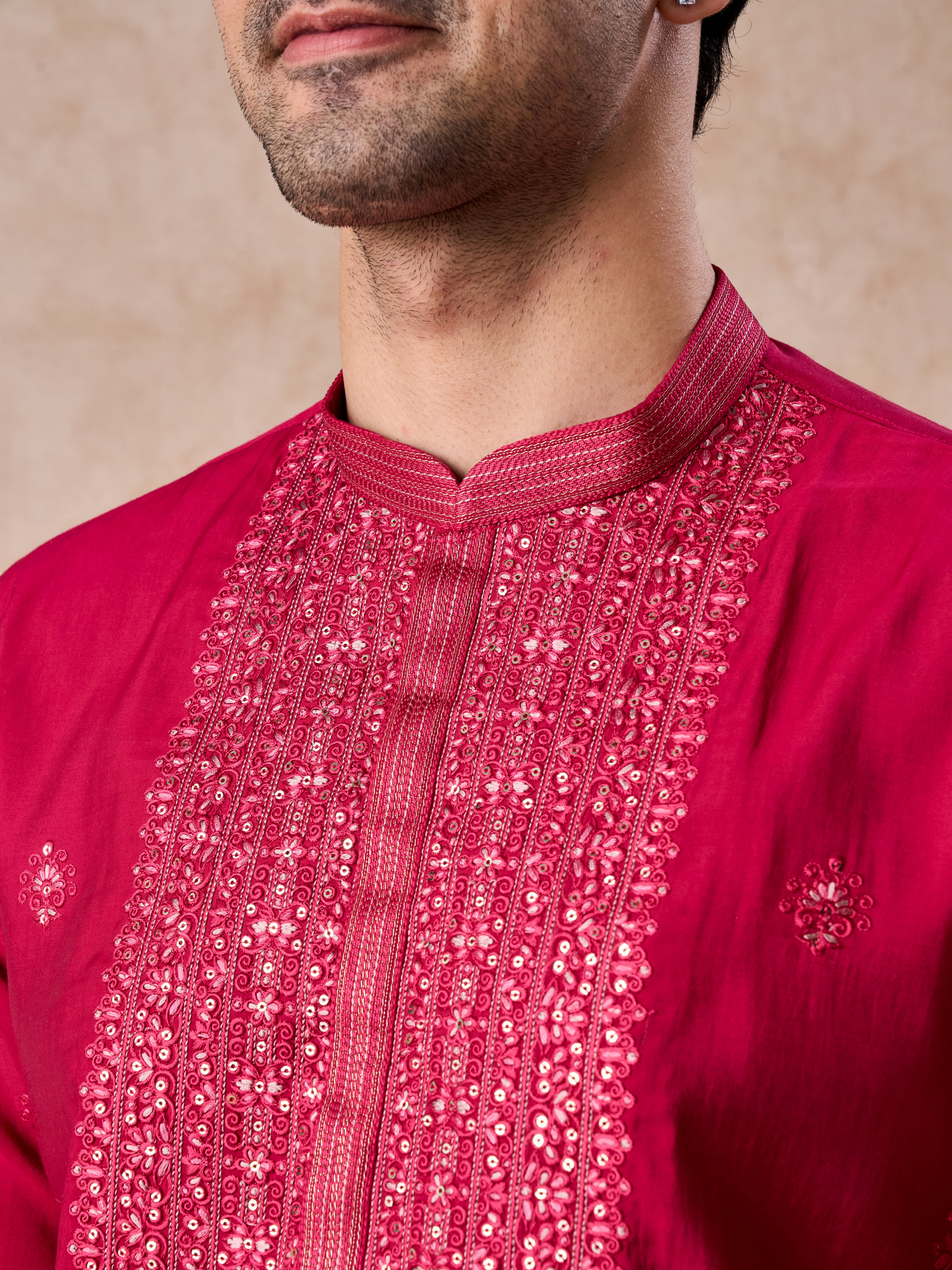 Manyavar Men Radiant Rani Pink Kurta Pajama