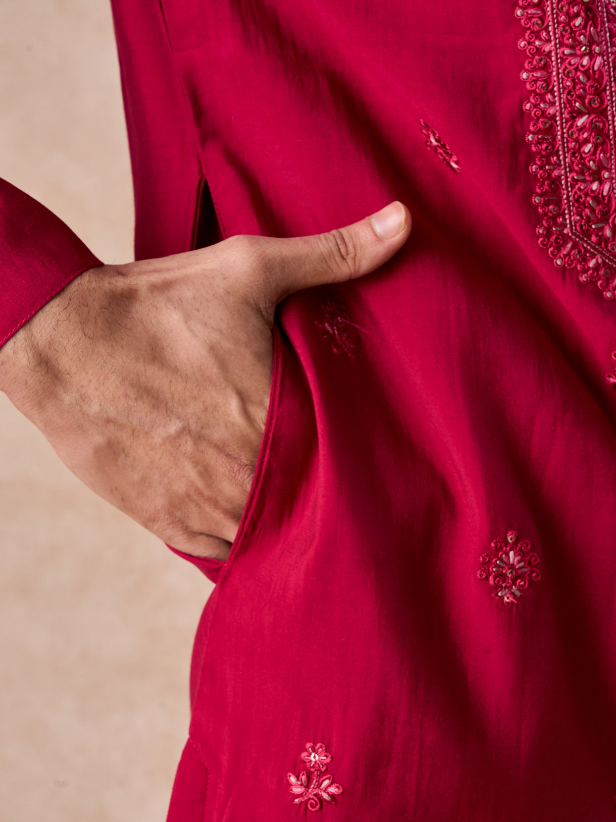 Manyavar Men Radiant Rani Pink Kurta Pajama