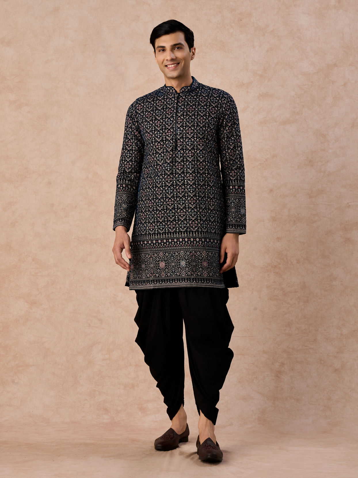 Manyavar Men Teal Elegance Velvet Kurta Patiala