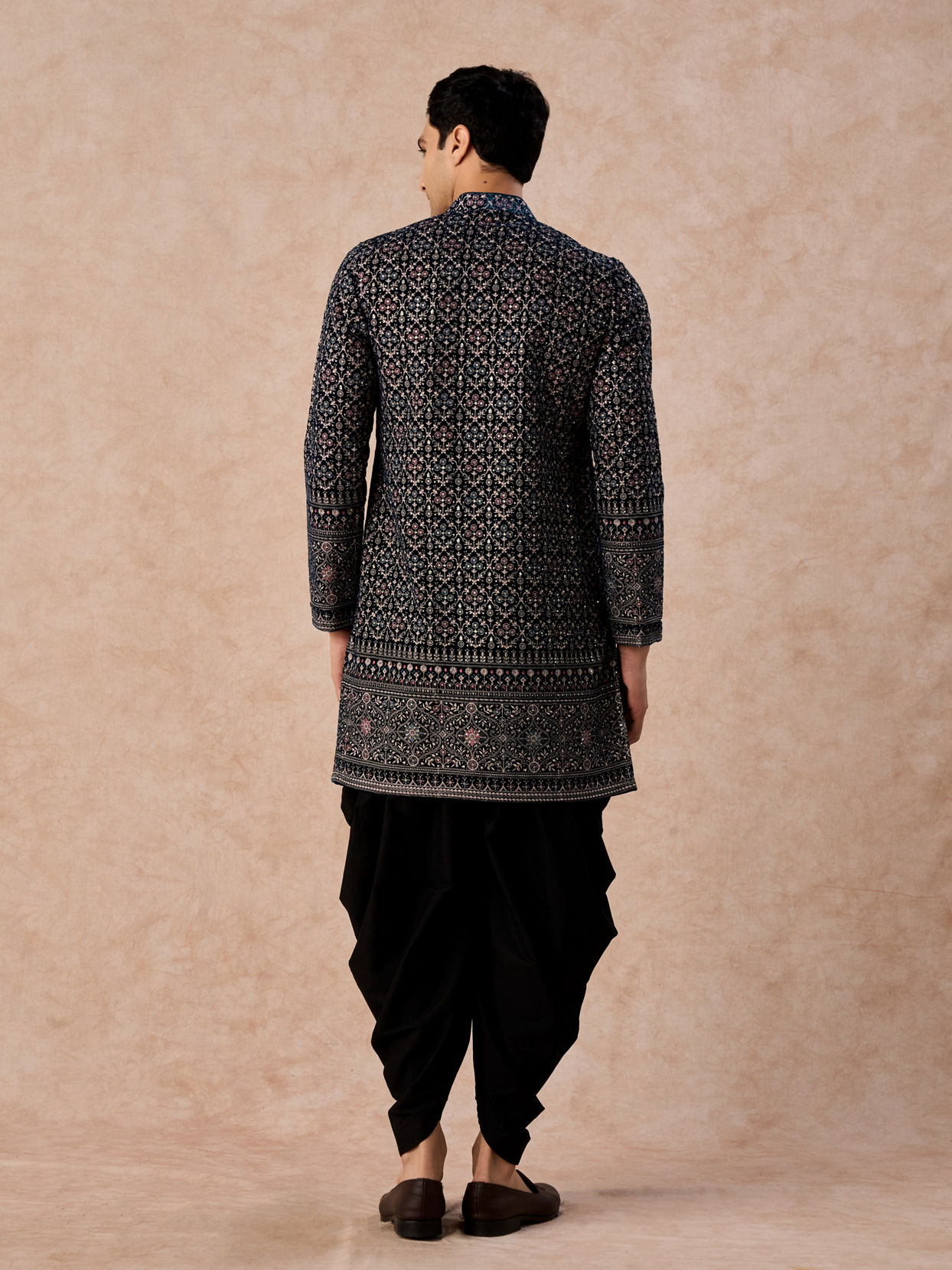 Manyavar Men Teal Elegance Velvet Kurta Patiala