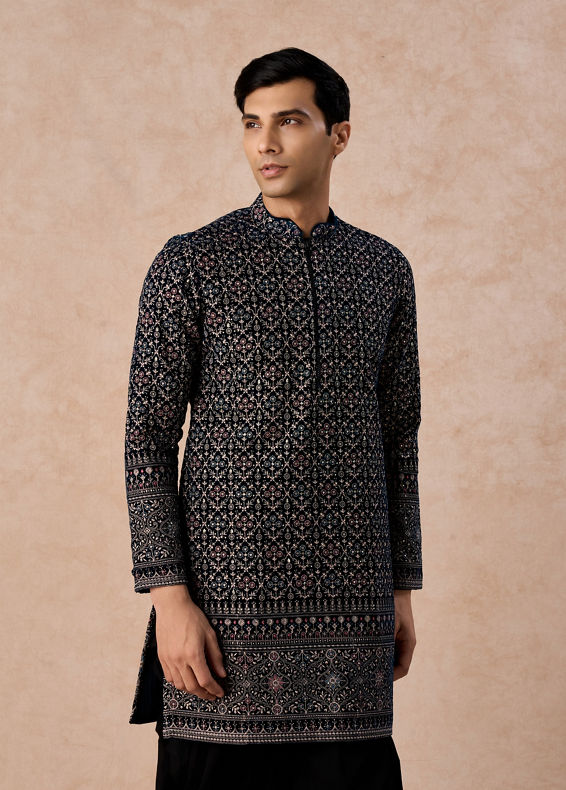 Manyavar Men Teal Elegance Velvet Kurta Patiala