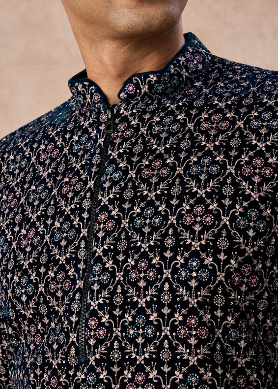 Manyavar Men Teal Elegance Velvet Kurta Patiala