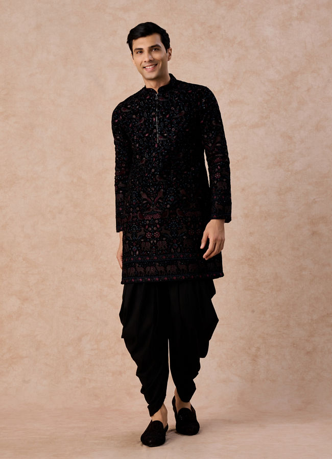 Manyavar Men Luxurious Wine Velvet Kurta Patiala