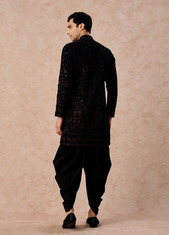 Manyavar Men Luxurious Wine Velvet Kurta Patiala