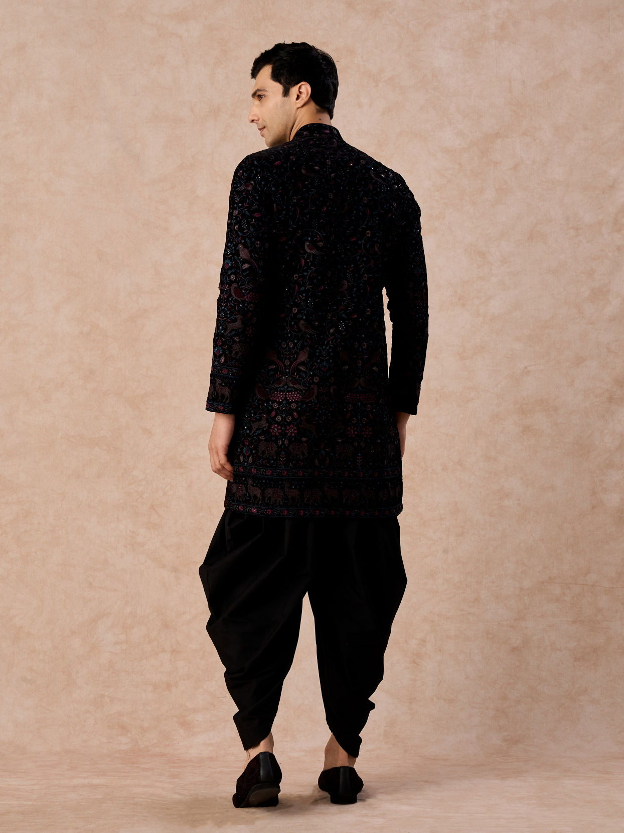 Manyavar Men Luxurious Wine Velvet Kurta Patiala