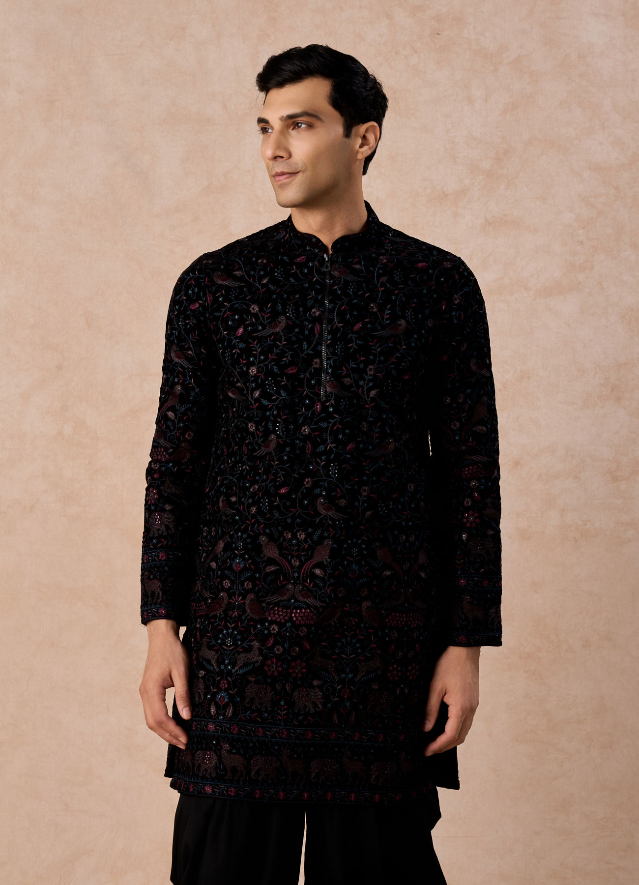 Manyavar Men Luxurious Wine Velvet Kurta Patiala