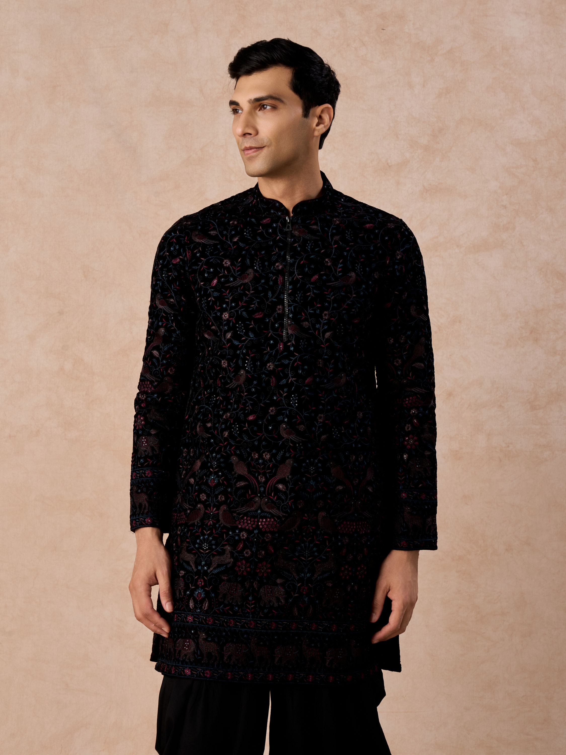 Manyavar Men Luxurious Wine Velvet Kurta Patiala