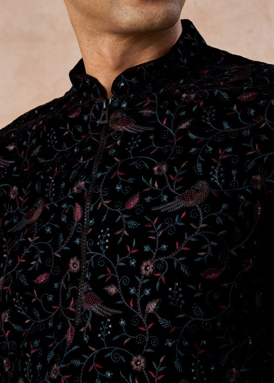 Manyavar Men Luxurious Wine Velvet Kurta Patiala