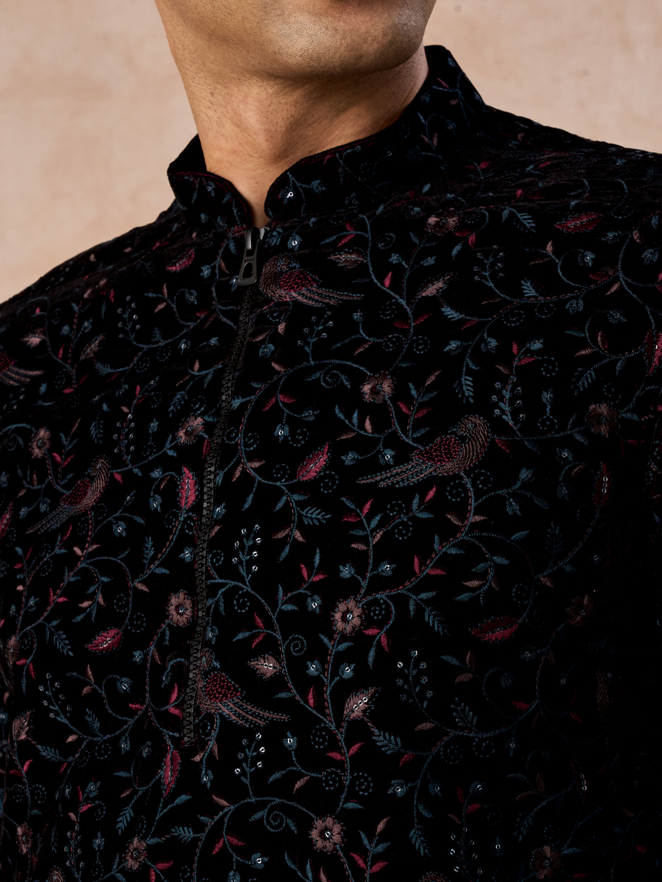 Manyavar Men Luxurious Wine Velvet Kurta Patiala