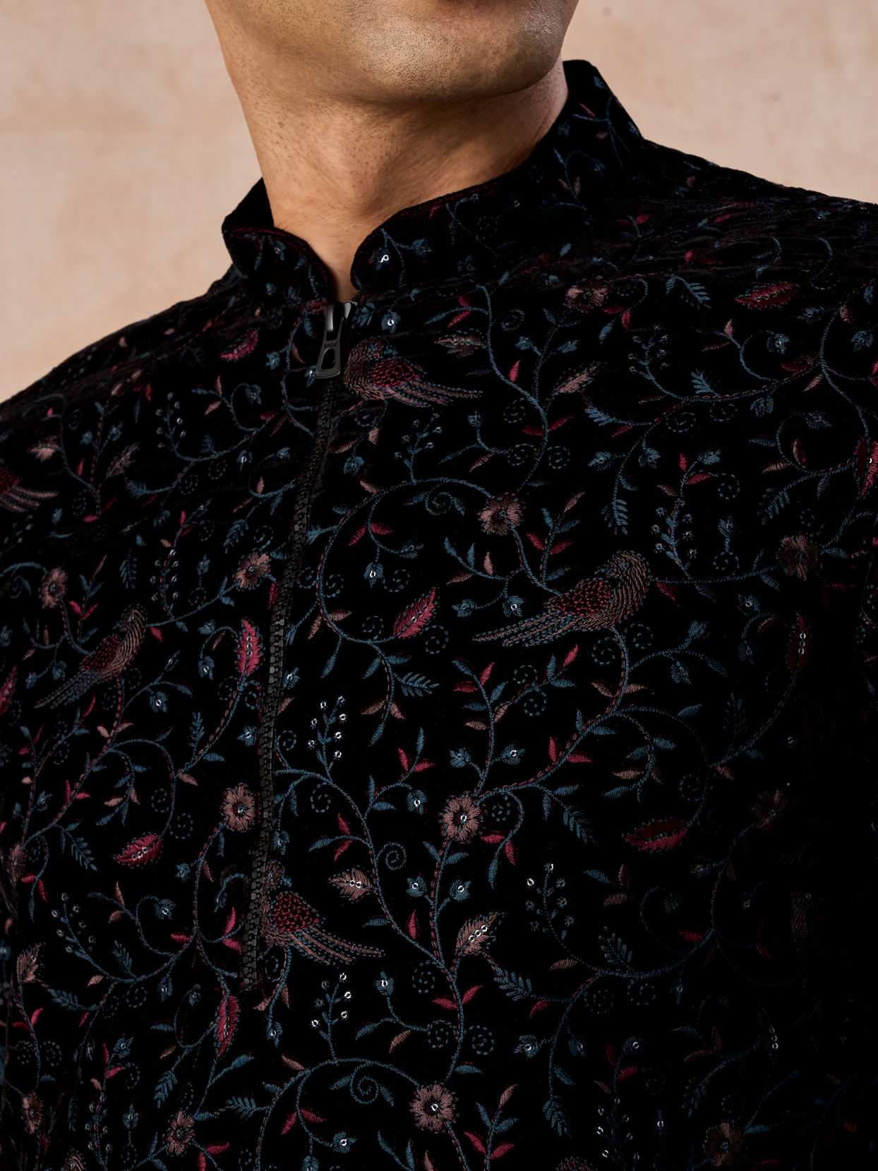 Manyavar Men Luxurious Wine Velvet Kurta Patiala