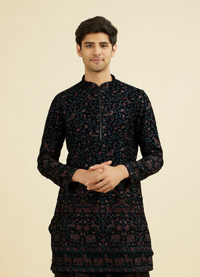 Manyavar Men Majestic Blue Mid Length Kurta Patiala