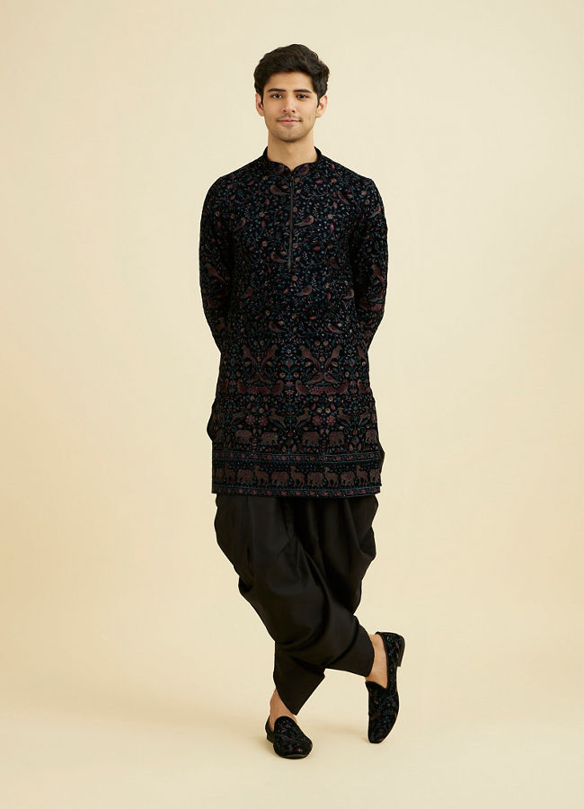 Manyavar Men Majestic Blue Mid Length Kurta Patiala