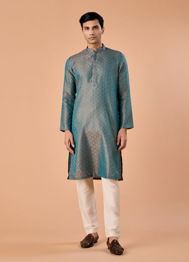 Manyavar Men Teal Green Grandeur Kurta Pajama