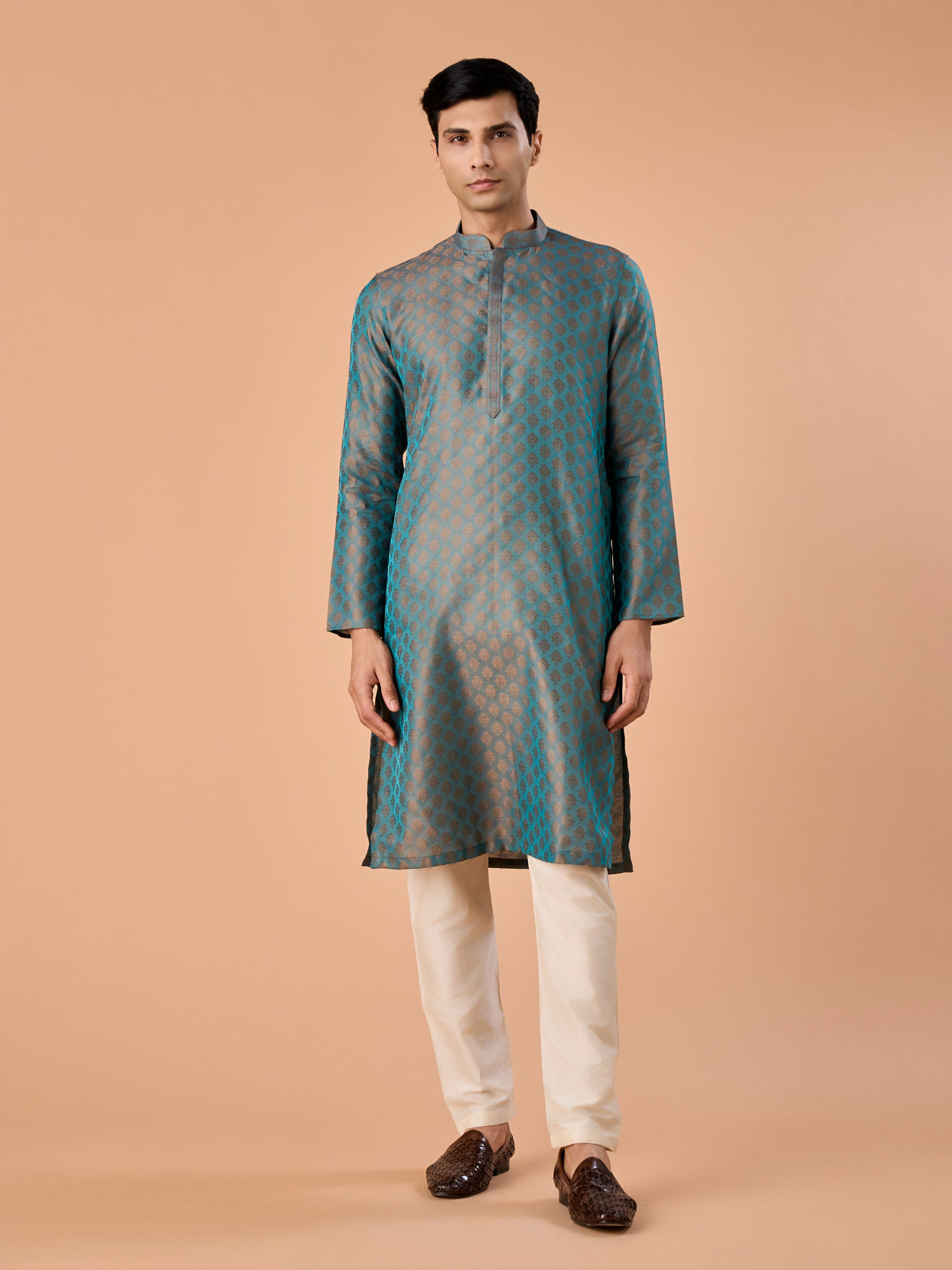 Manyavar Men Teal Green Grandeur Kurta Pajama