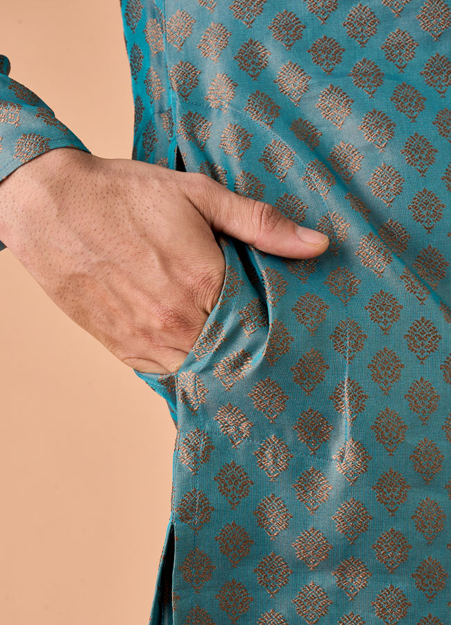 Manyavar Men Teal Green Grandeur Kurta Pajama