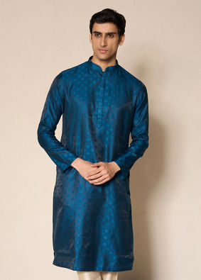Manyavar Men Elegant Teal Blue Kurta Pajama