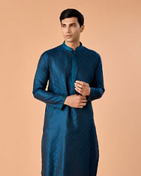 Manyavar Men Elegant Teal Blue Kurta Pajama