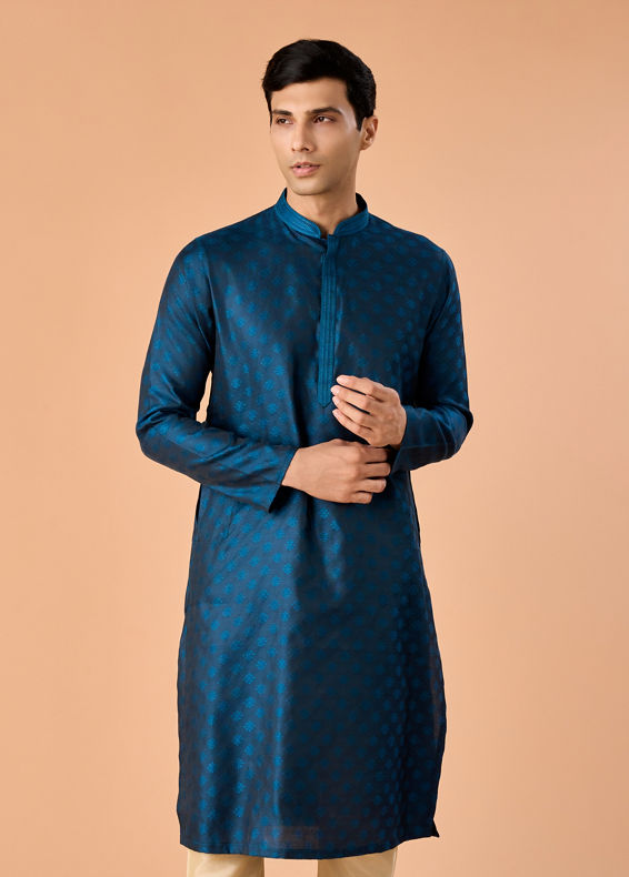 Manyavar Men Elegant Teal Blue Kurta Pajama