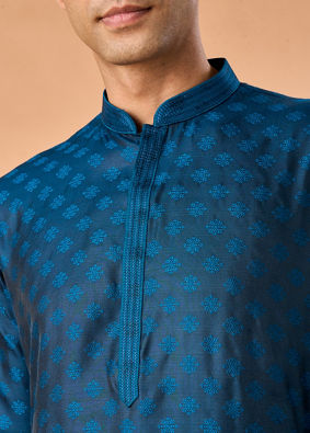 Manyavar Men Elegant Teal Blue Kurta Pajama