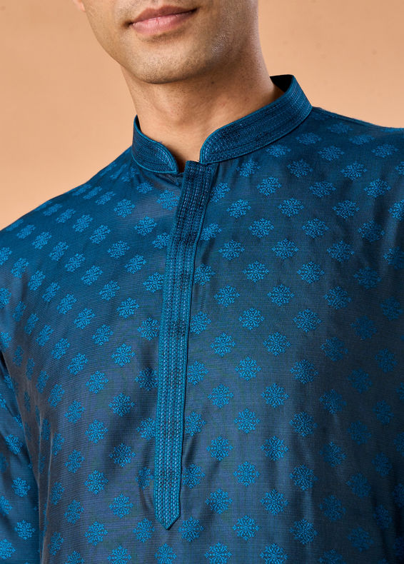 Manyavar Men Elegant Teal Blue Kurta Pajama
