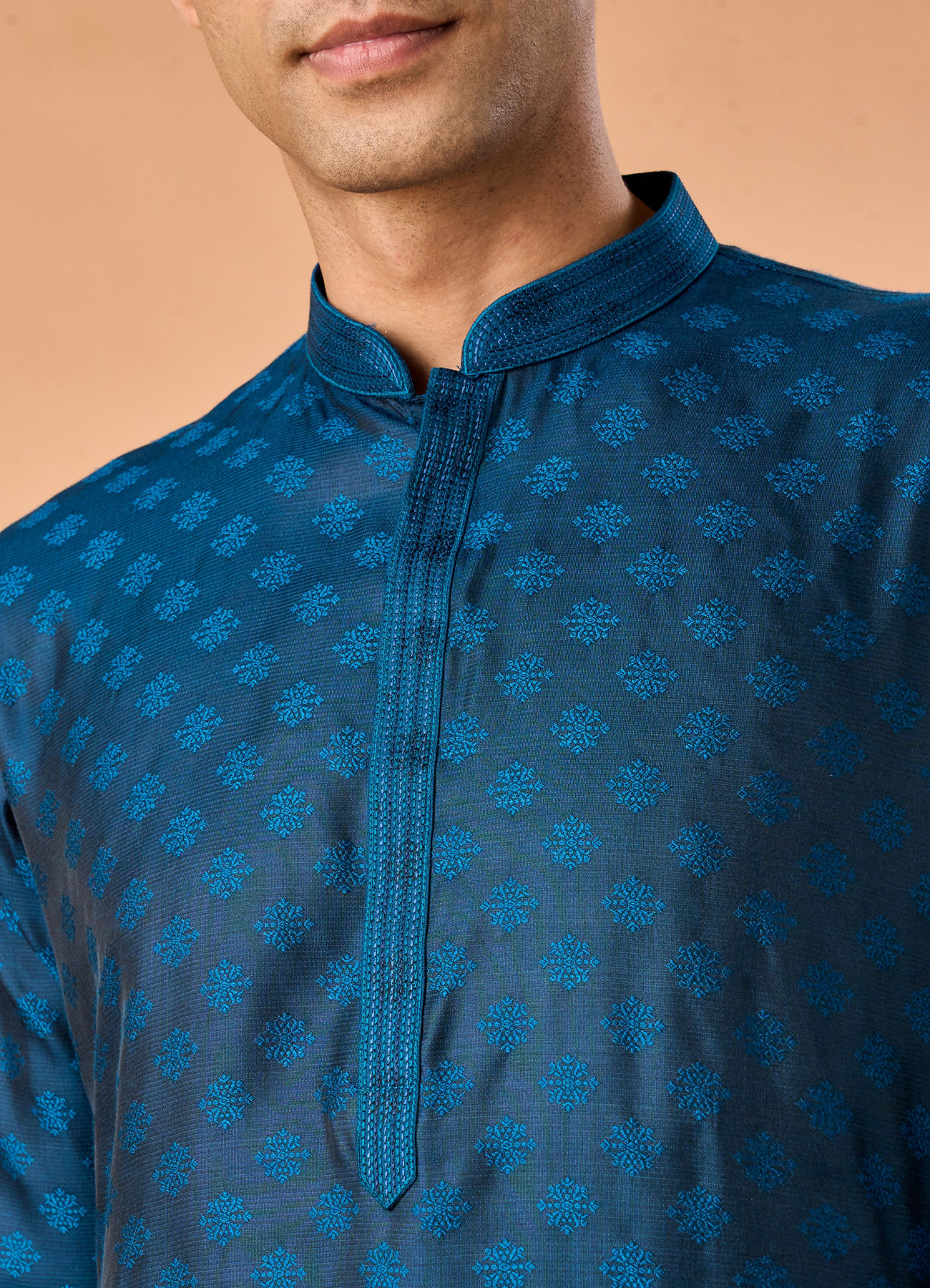 Manyavar Men Elegant Teal Blue Kurta Pajama