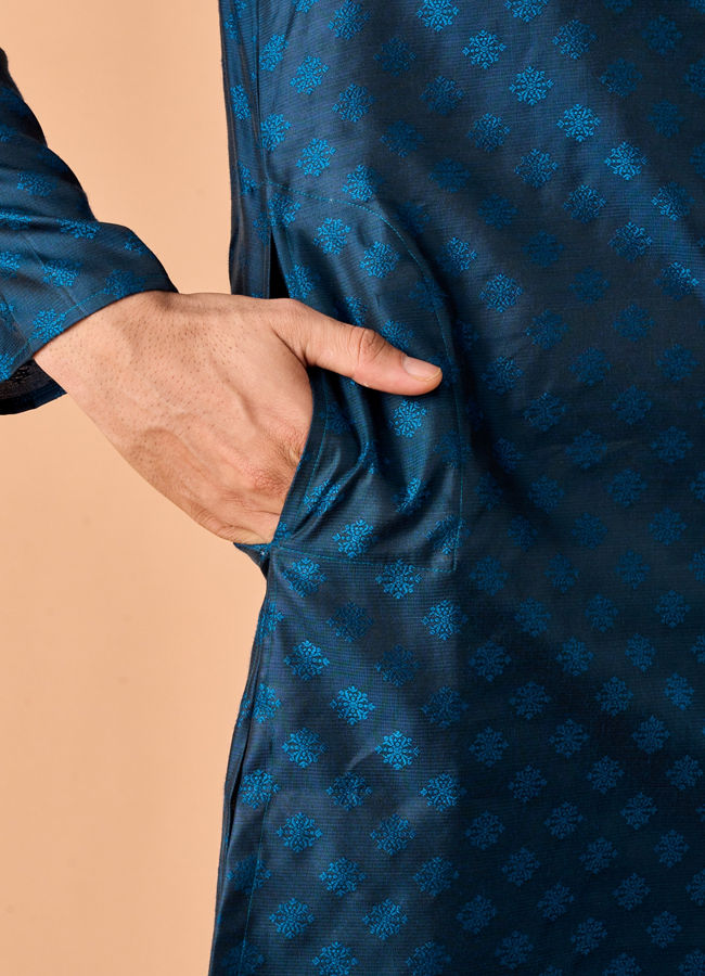 Manyavar Men Elegant Teal Blue Kurta Pajama