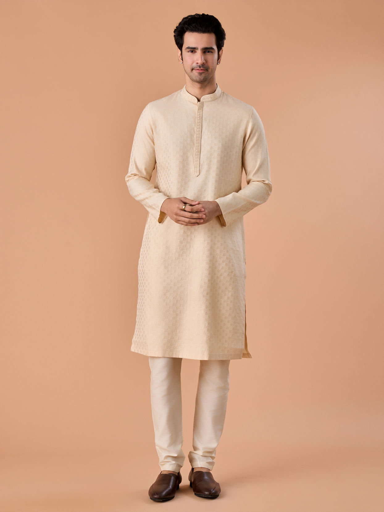 Manyavar Men Beige Elegance Kurta Pajama