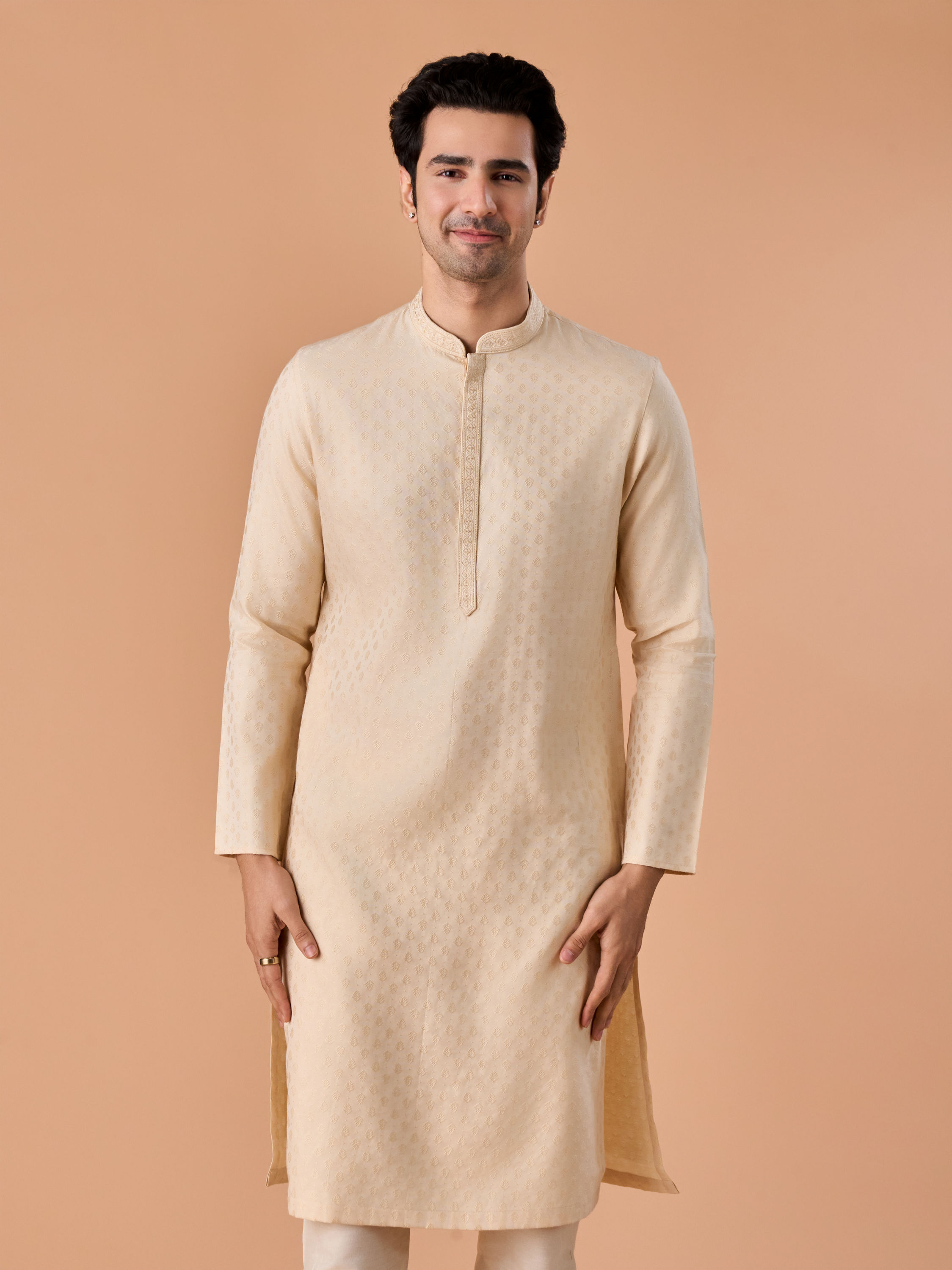 Manyavar Men Beige Elegance Kurta Pajama