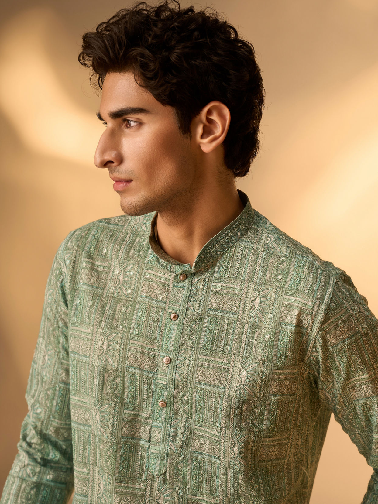 Manyavar Men Green Blended Cotton Kurta Pajama