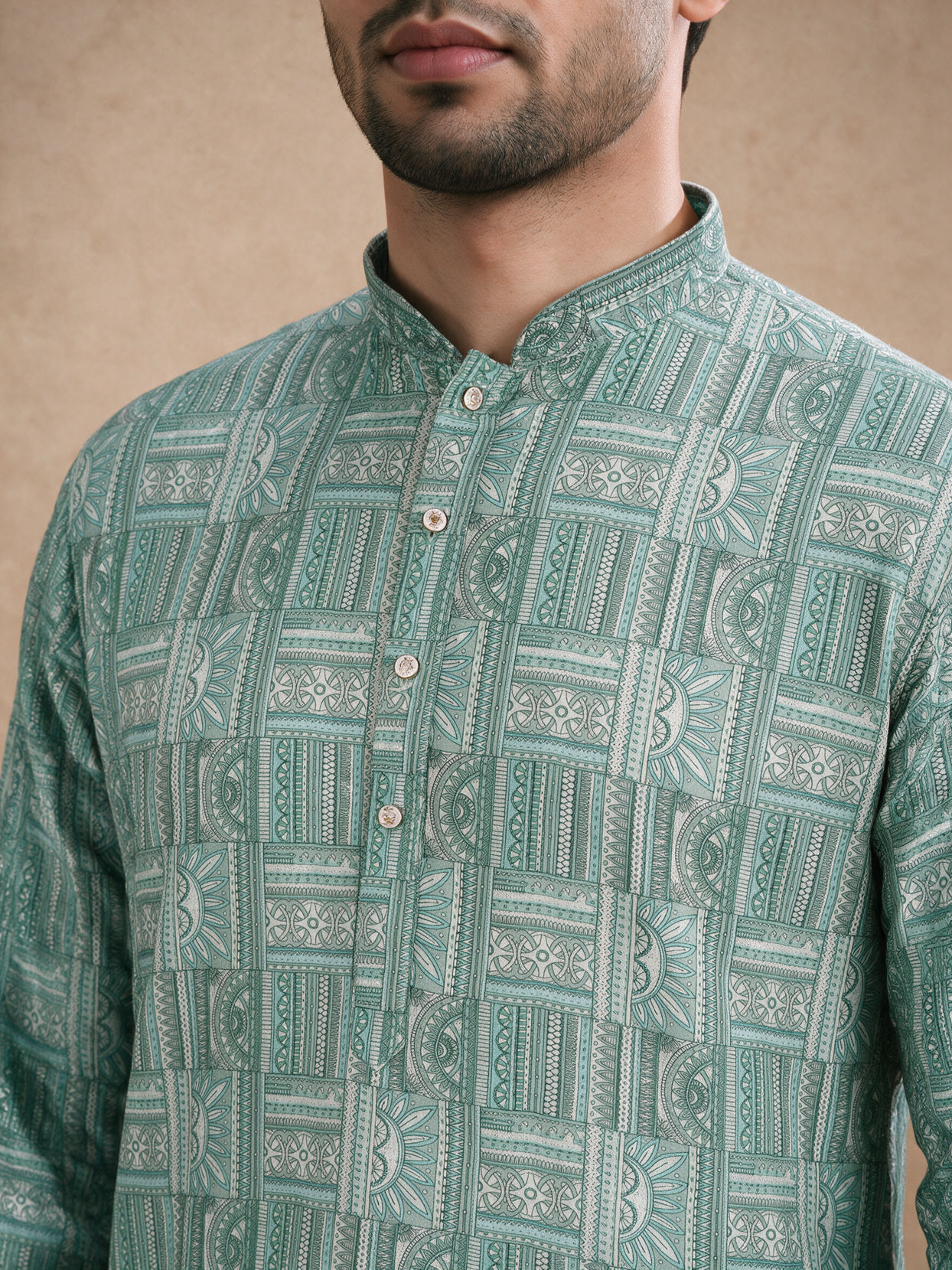 Manyavar Men Green Blended Cotton Kurta Pajama