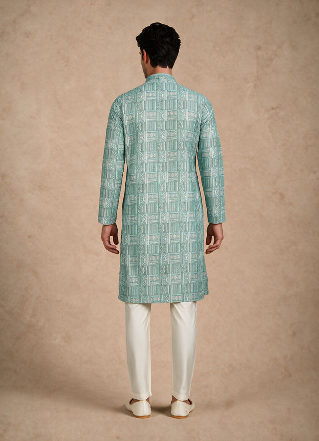 Manyavar Men Green Blended Cotton Kurta Pajama