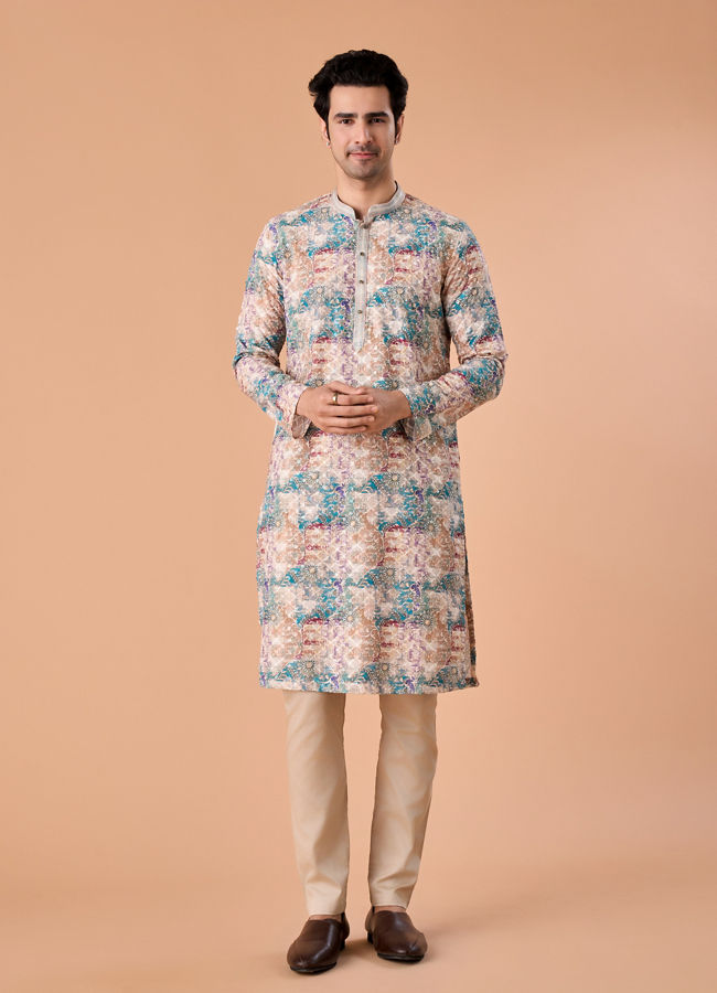 Manyavar Men Beige Elegance Kurta Pajama