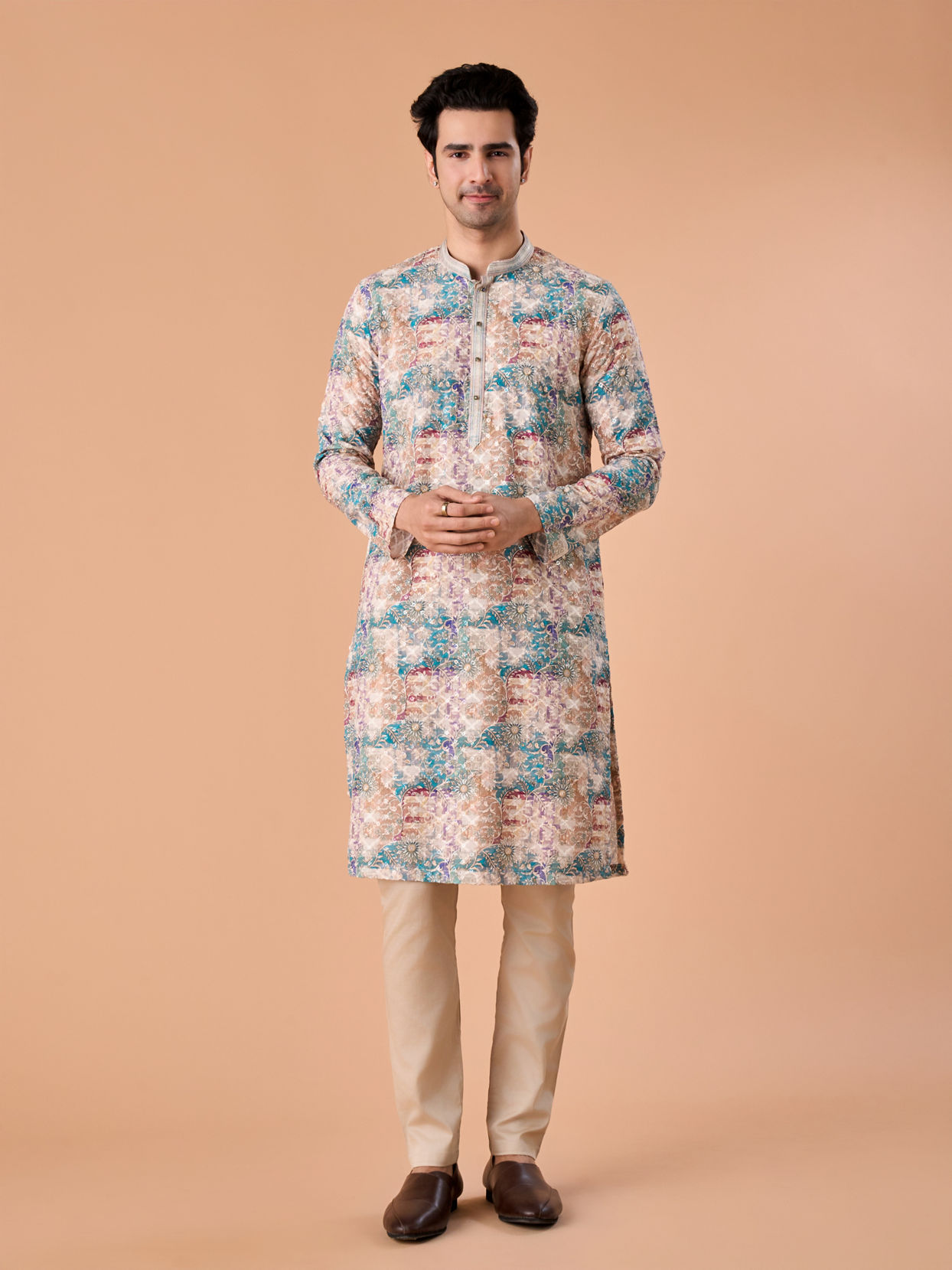 Manyavar Men Beige Elegance Kurta Pajama
