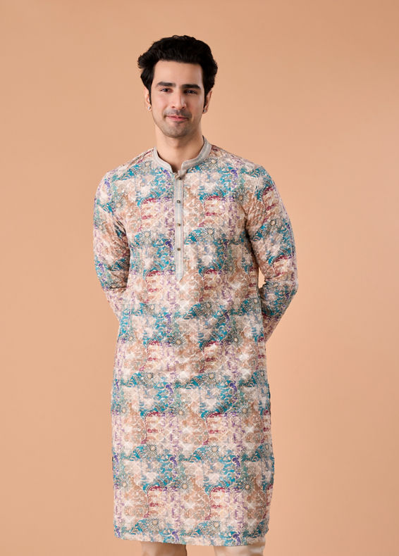 Manyavar Men Beige Elegance Kurta Pajama