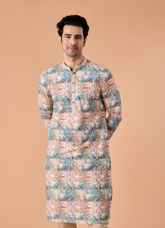 Manyavar Men Beige Elegance Kurta Pajama