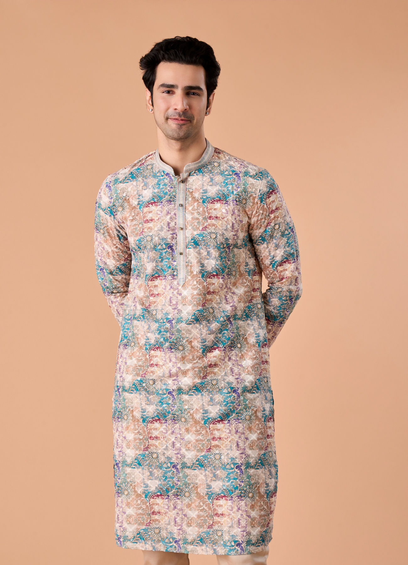 Manyavar Men Beige Elegance Kurta Pajama