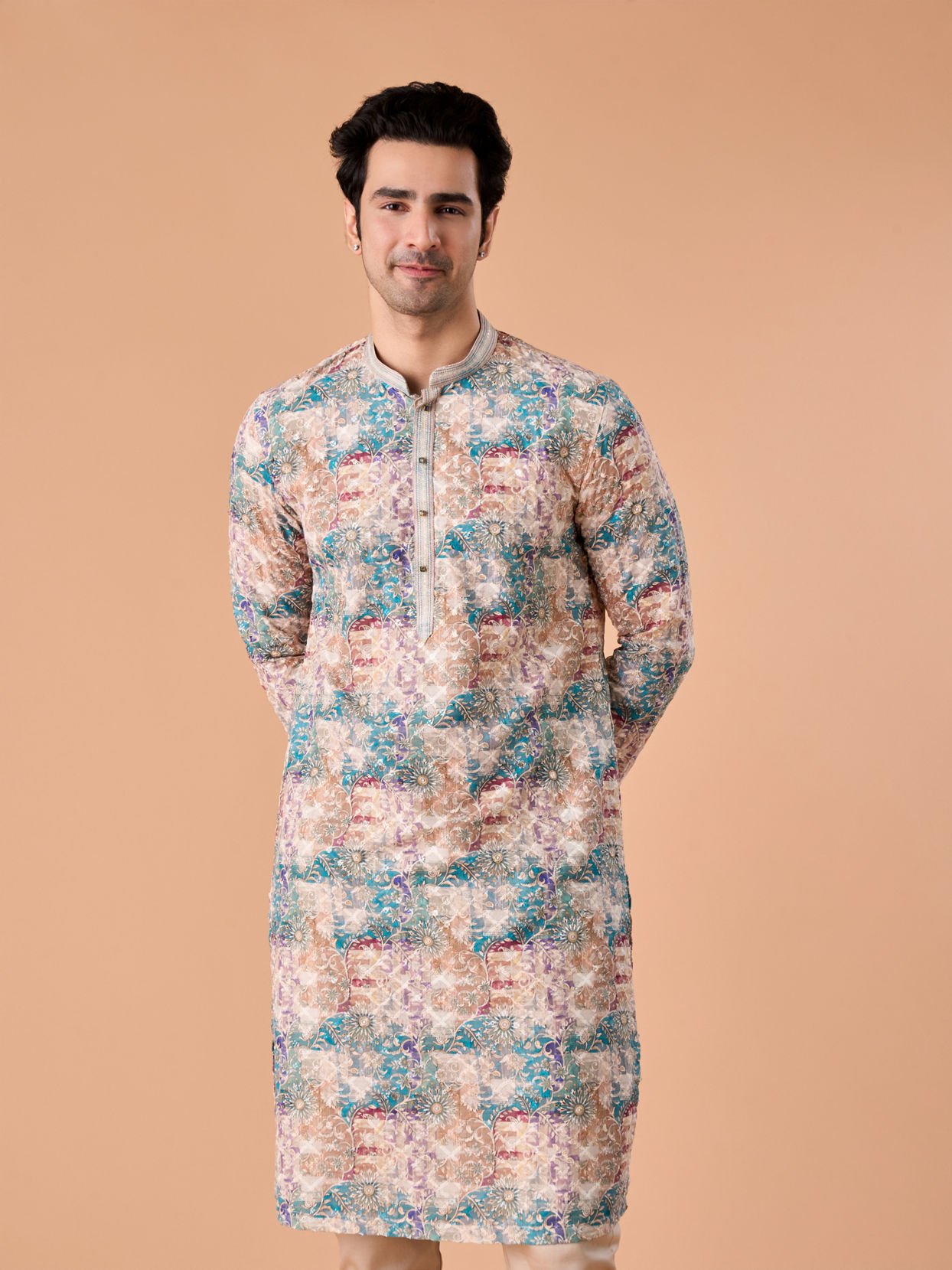 Manyavar Men Beige Elegance Kurta Pajama