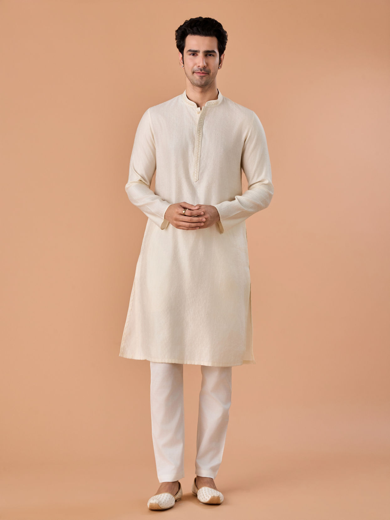 Manyavar Men Elegant Cream Kurta Pajama Set