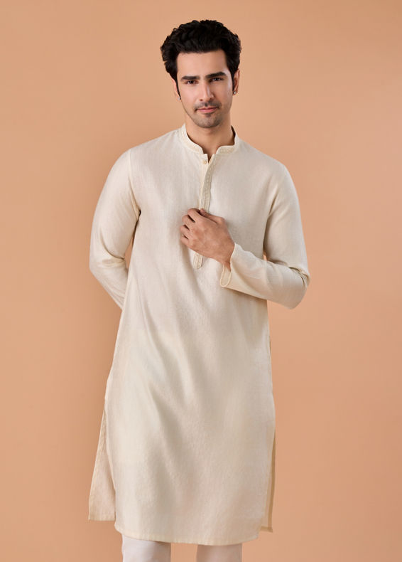 Manyavar Men Elegant Cream Kurta Pajama Set