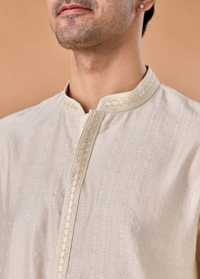 Manyavar Men Elegant Cream Kurta Pajama Set