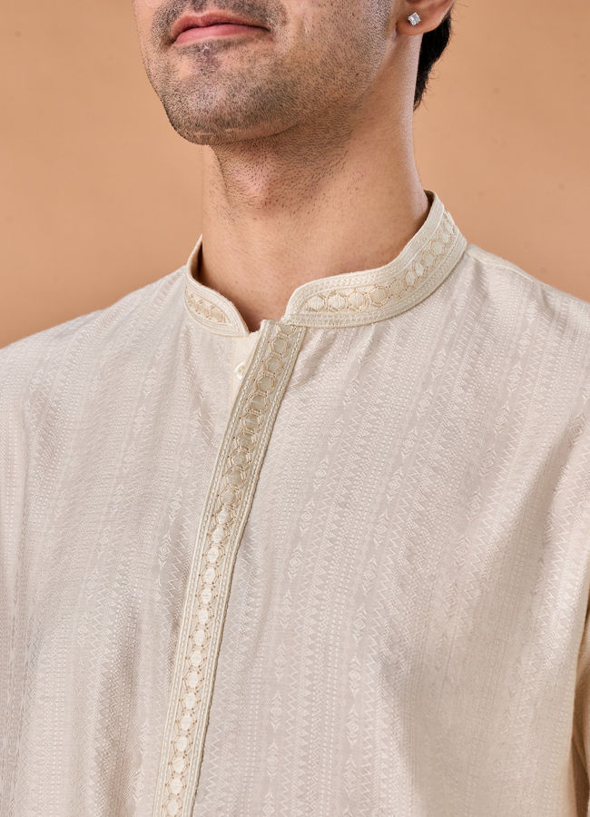 Manyavar Men Elegant Cream Kurta Pajama Set