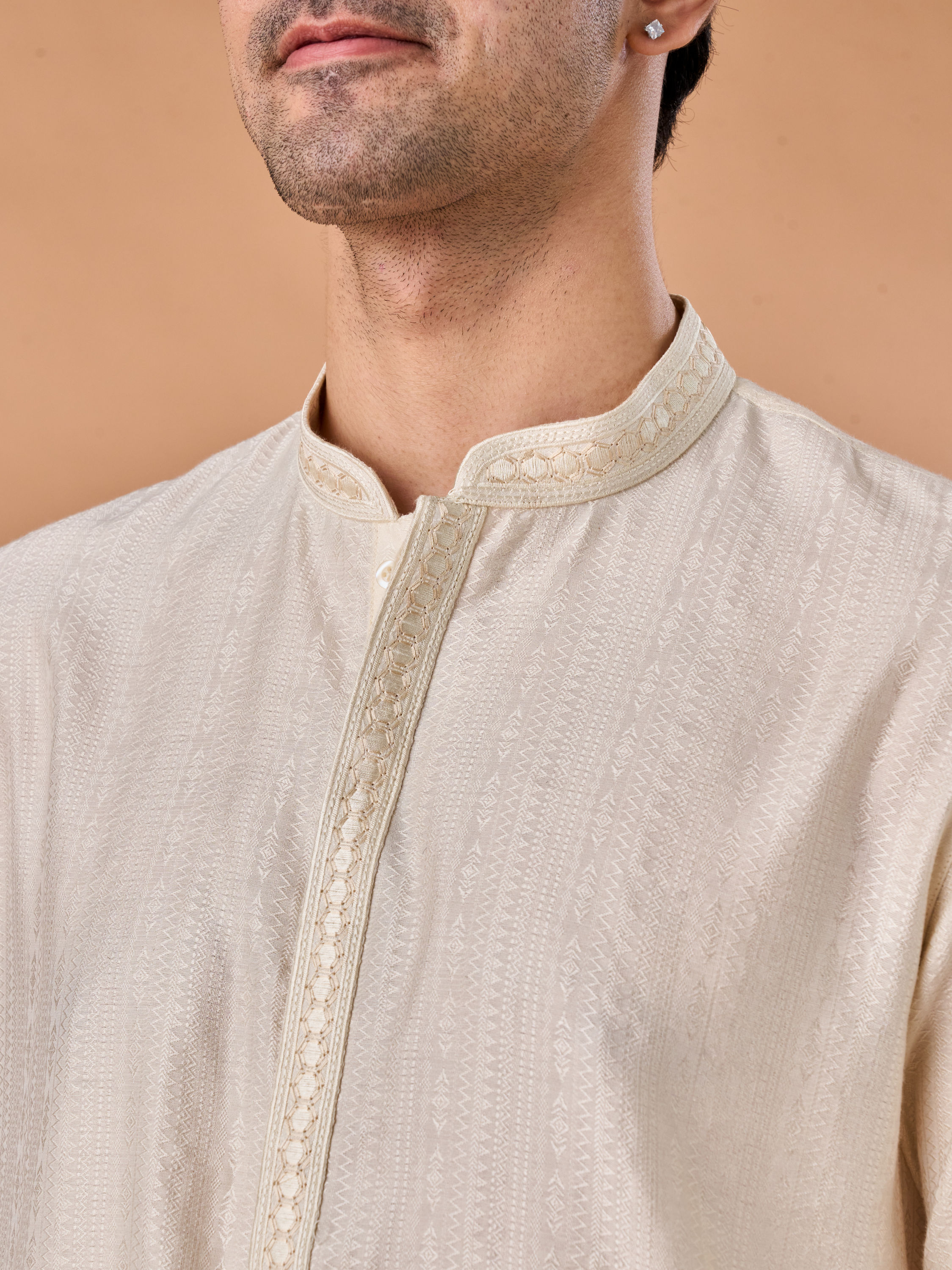 Manyavar Men Elegant Cream Kurta Pajama Set