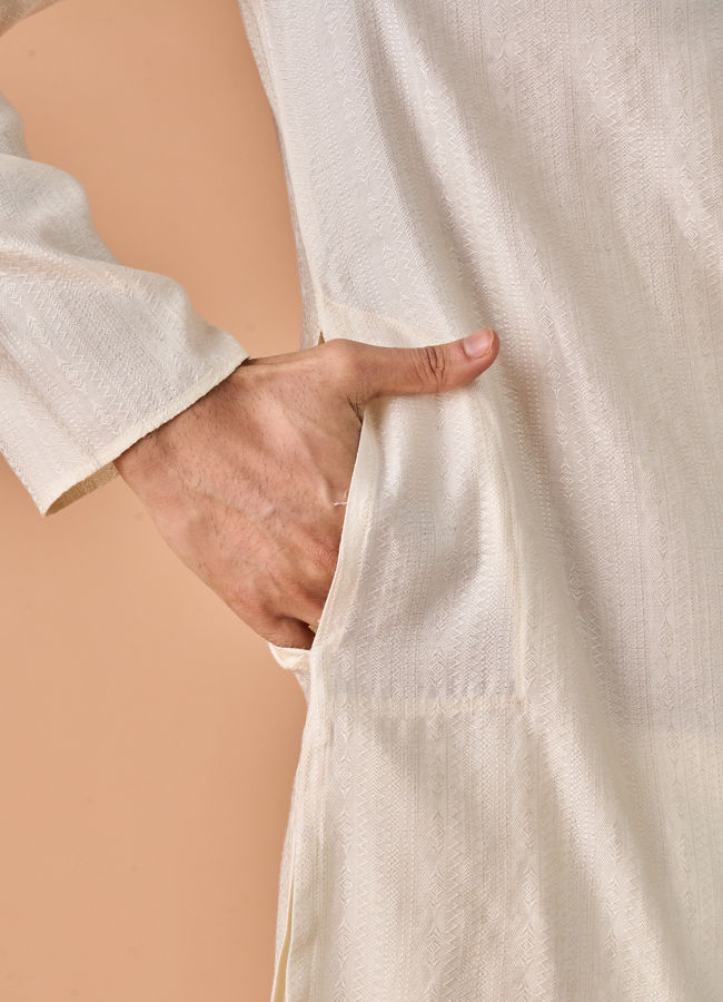 Manyavar Men Elegant Cream Kurta Pajama Set